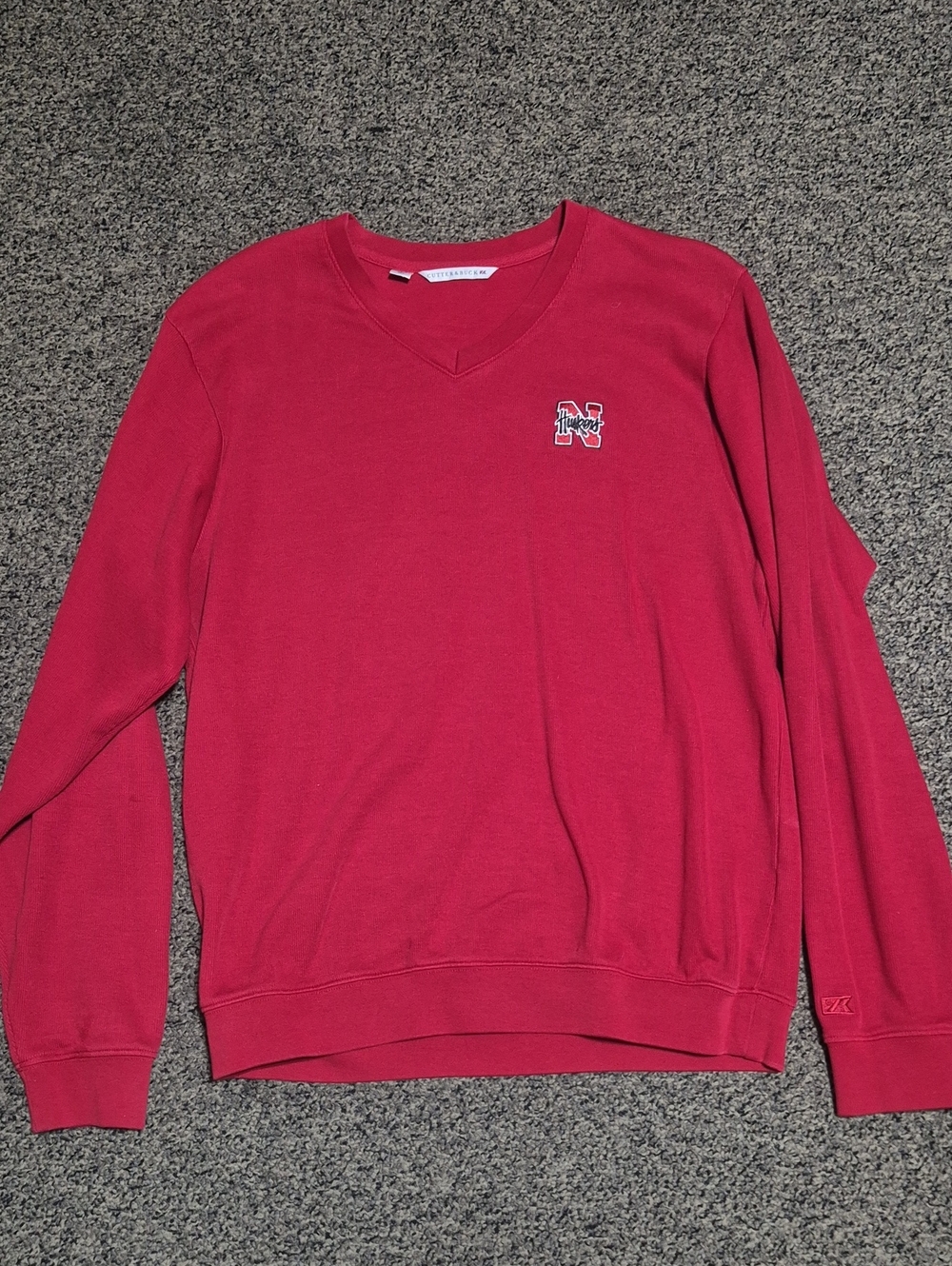 Nebraska Huske Cutter & Buck Men's Red V-Neck Sweater with Embroidered N Huskers